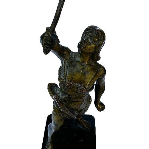 "Bronze Swordsman Warrior Figurine" a bronze figurine sculpture by noted Sculptor-Artist Franz Bergman. A very nice Swordsman Warrior sculpture. Available now on SculptureCollector.com, the premier platform for purchasing or reselling creative sculptures securely and privately.