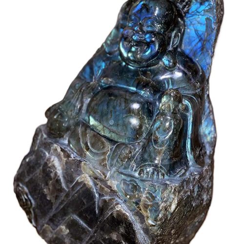 A very nice Buddha sculpture carved from Labradorite, this stone is said to have powerful healing properties. Purchased from Gallerie 505 in Lahaina in 2014 of a Labradorite Buddha. Available now on SculptureCollector.com, the premier platform for purchasing or reselling creative sculptures securely and privately.