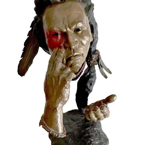 A sought after limited edition bronze Native American sculpture that is highly recognized and collected. This sculpture titled "Peace No More" is yet another meaningful sculpture by the noted and collected sculptor-artist "Mark Hopkins". Available now on SculptureCollector.com, the premier platform for purchasing or reselling creative sculptures securely and privately.