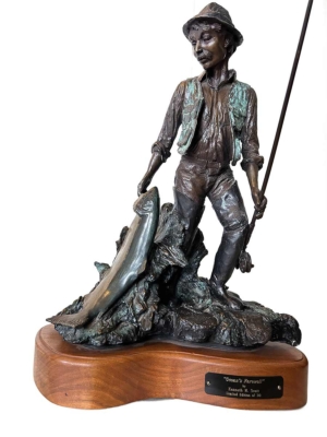 Oceans Farewell A limited edition No. 1 of 30 bronze sculpture of a fisherman "Oceans Farewell" by noted sculptor artist Ken Scott