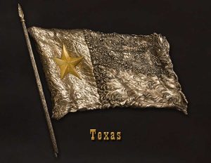 R. Garth Sculptor -Artist R. Garth West Texas Bronze Flag with a 23k gold leaf star. This is #03 of 5 made originally to be a run of 50. Garth had destroyed the molds after #05 and he passed away in Oct of 2023. #01, #02 and #05 were sold in different galleries ranging from $28-$32,000.00 each. The flag weighs app 200lb. and comes with wall hangars. Available now from SculptureCollector.com, where unique sculptures are both purchased and sold securely and privately worldwide.